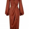 Shona Joy LUXE TIE FRONT BALLOON SLEEVE MIDI DRESS - SANGRIA