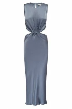 Shona Joy GIORGIA TWIST FRONT SLEEVELESS MIDI DRESS - BLUE SMOKE DRESSES