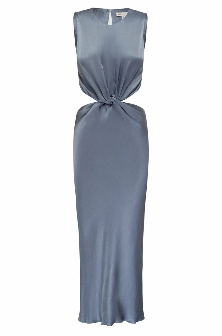 Shona Joy GIORGIA TWIST FRONT SLEEVELESS MIDI DRESS - BLUE SMOKE DRESSES