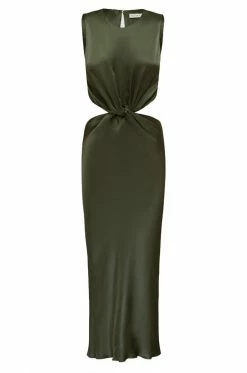 Shona Joy GIORGIA TWIST FRONT SLEEVELESS MIDI DRESS - FOREST DRESSES