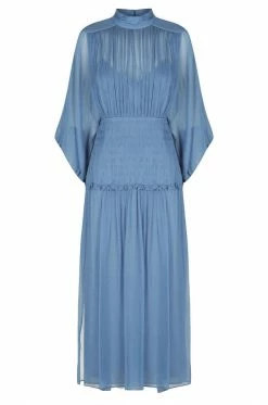 Shona Joy NOEMI LONG SLEEVE RUCHED MIDI DRESS - OCEAN DRESSES