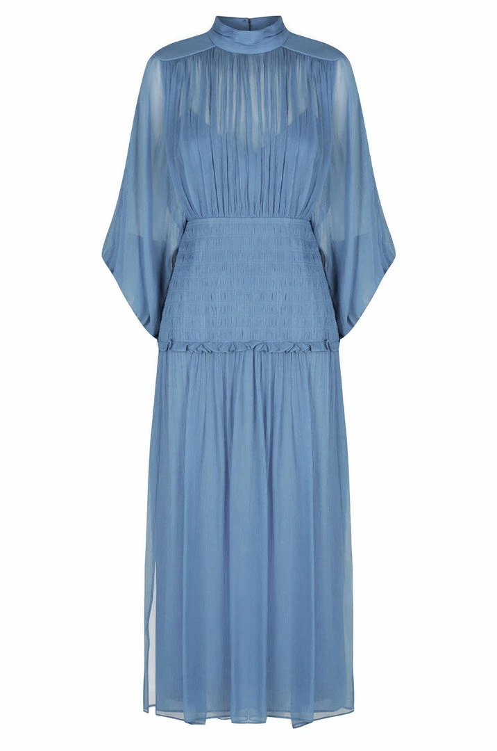 Shona Joy NOEMI LONG SLEEVE RUCHED MIDI DRESS - OCEAN DRESSES