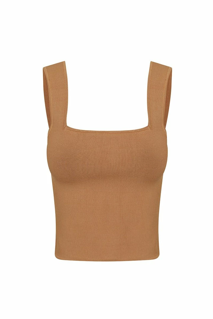 Shona Joy BASIC SQUARE NECK TOP -TAN