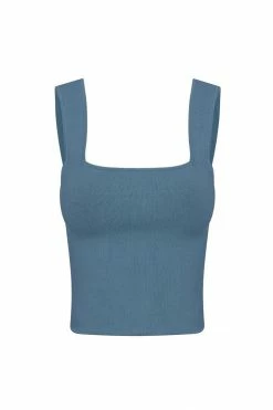 Shona Joy BASIC SQUARE NECK TOP - BLUE SMOKE TOPS