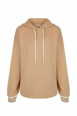 Shona Joy TOPS SJ LOGO CURVED HEM HOODIE - TAN