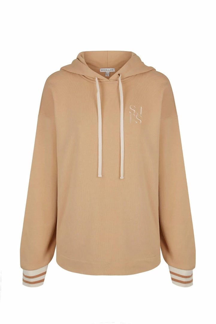 Shona Joy TOPS SJ LOGO CURVED HEM HOODIE - TAN