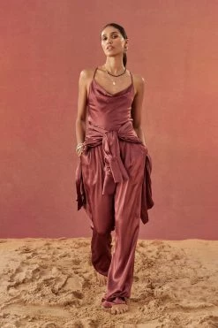 Shona Joy THALIA HIGH WAISTED TAILORED PANT - SANGRIA SHORTS & PANTS