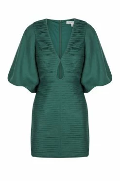 Shona Joy THÉA LINEN KEYHOLE BALLOON SLEEVE MINI DRESS - ROSEMARY