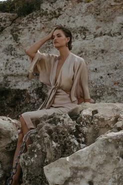 Shona Joy DRESSES LA LUNE TIE FRONT BIAS MIDI DRESS - GOLD