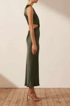 Shona Joy GIORGIA TWIST FRONT SLEEVELESS MIDI DRESS - FOREST DRESSES