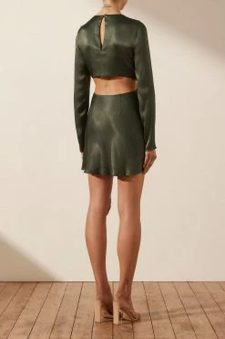 Shona Joy GIORGIA TWIST FRONT MINI DRESS - FOREST