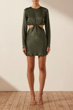 Shona Joy GIORGIA TWIST FRONT MINI DRESS - FOREST