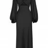 Shona Joy LUXE TWIST FRONT BALLOON SLEEVE MIDI DRESS - ONYX DRESSES
