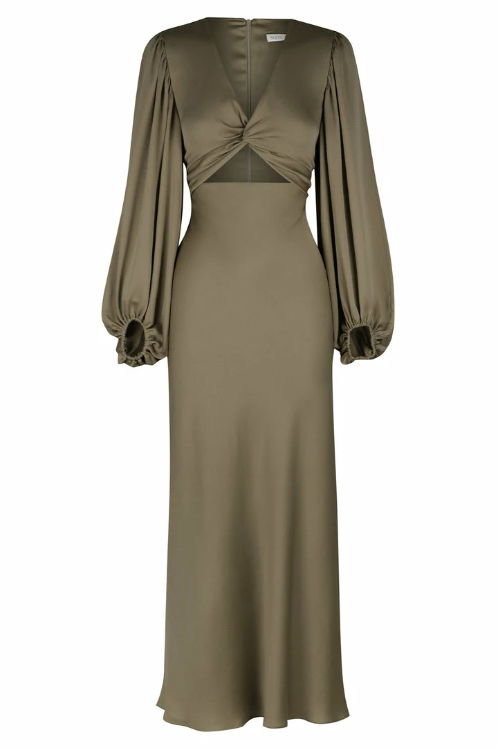 Shona Joy DRESSES LUXE TWIST FRONT BALLOON SLEEVE MIDI DRESS - PINE