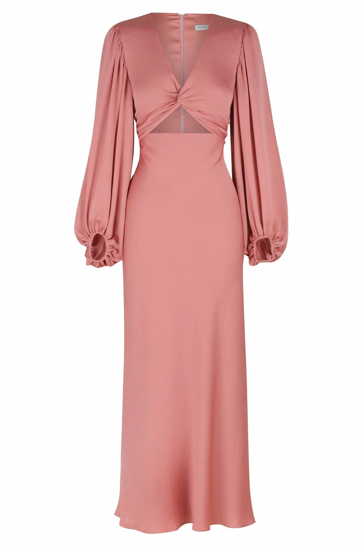 Shona Joy DRESSES LUXE TWIST FRONT BALLOON SLEEVE MIDI DRESS - ROSE
