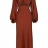 Shona Joy LUXE TWIST FRONT BALLOON SLEEVE MIDI DRESS - SANGRIA