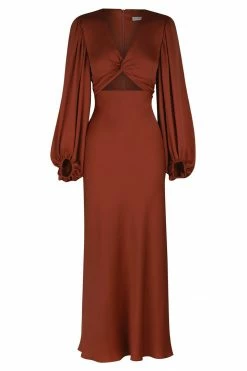Shona Joy LUXE TWIST FRONT BALLOON SLEEVE MIDI DRESS - SANGRIA