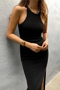 Shona Joy BASICS BASIC RACER BACK MIDI DRESS - BLACK