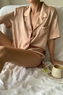 Shona Joy LA LUNE LOUNGE SHIRT SET - DESERT ROSE