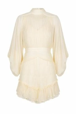 Shona Joy VICTORIA LONG SLEEVE RUCHED MINI DRESS - CREAM