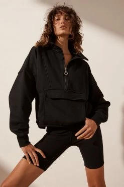 Shona Joy TOPS SJ LOGO ZIP UP JUMPER - BLACK