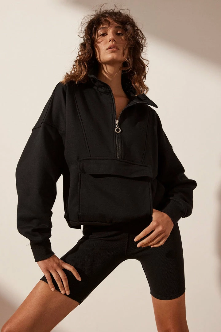 Shona Joy TOPS SJ LOGO ZIP UP JUMPER - BLACK