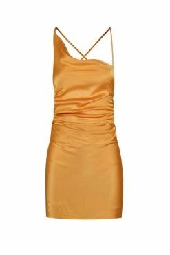 Shona Joy DRESSES ALMA ASYMMETRICAL BIAS COWL MINI DRESS - TURMERIC