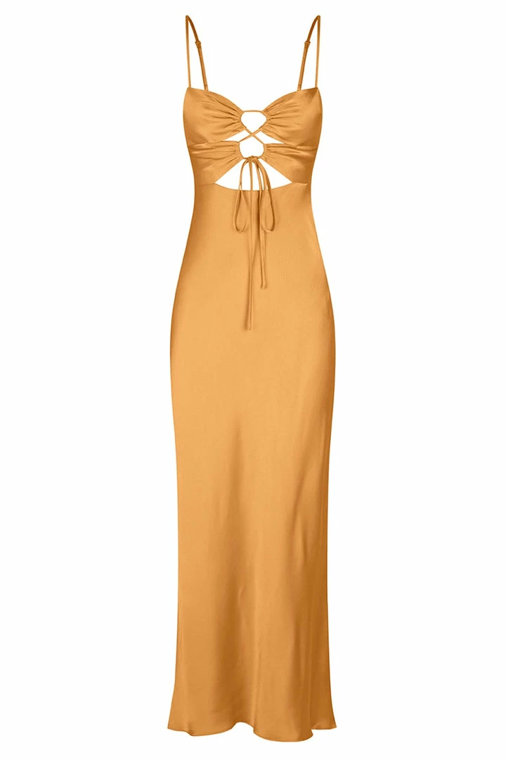 Shona Joy DRESSES ALMA LACE UP MIDI DRESS - TURMERIC
