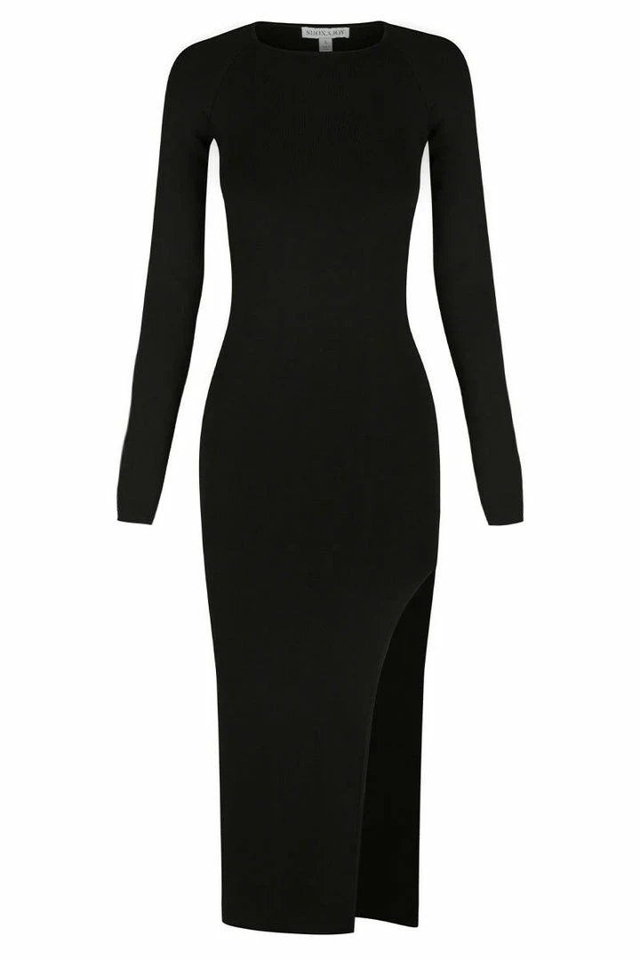 Shona Joy BASIC LONG SLEEVE MIDI DRESS - BLACK DRESSES