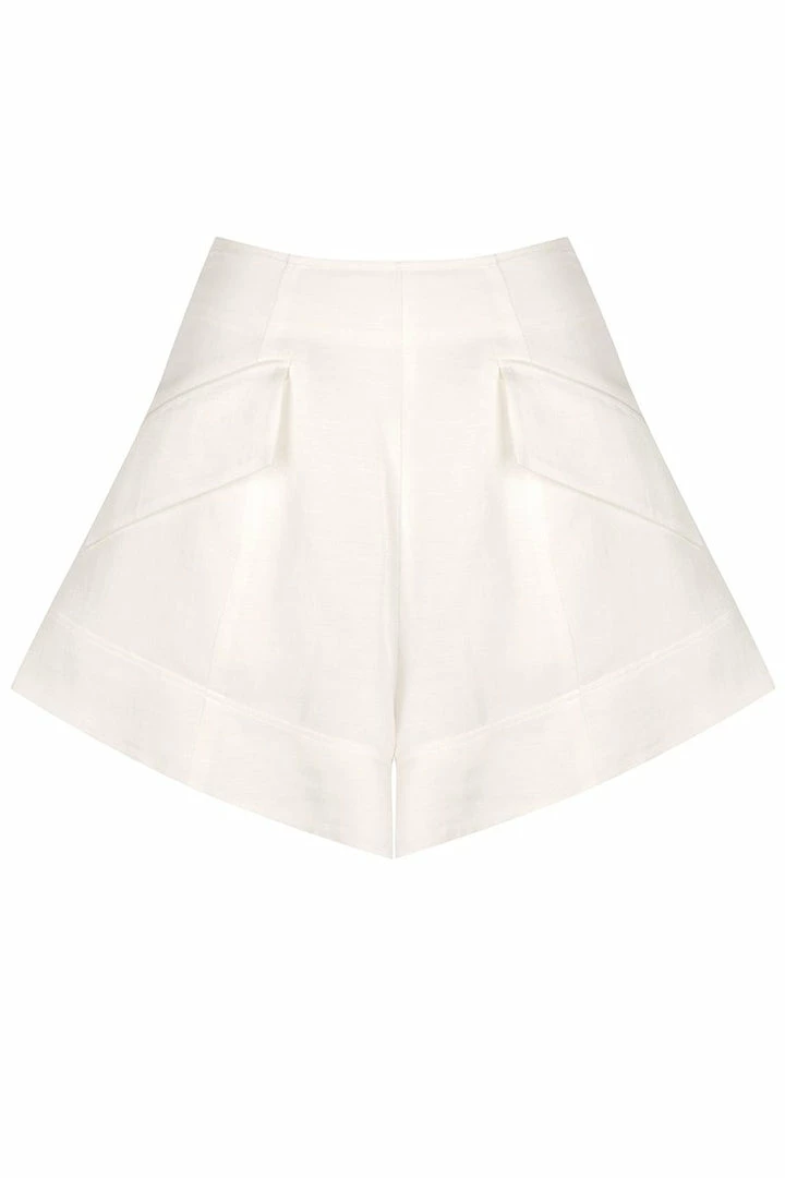 Shona Joy BONITA LINEN FLARED SHORTS - IVORY