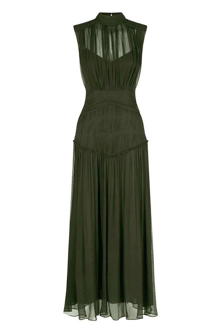 Shona Joy DRESSES CLEMENCE HIGH NECK MIDI DRESS - OLIVE