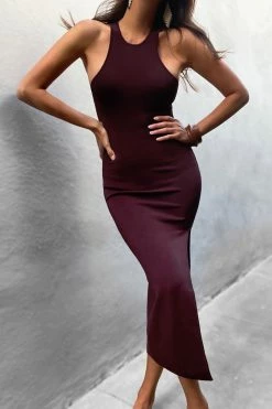 Shona Joy BASIC RACER BACK MIDI DRESS - COCOA BASICS