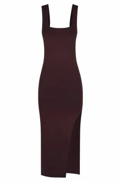Shona Joy BASIC SQUARE NECK MIDI DRESS - COCOA