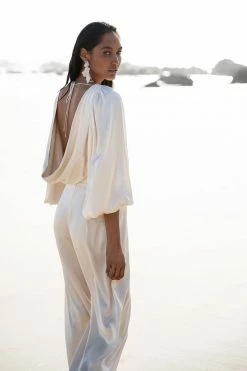 Shona Joy LA LUNE COWL BACK BALLOON SLEEVE BLOUSE - CREAM TOPS