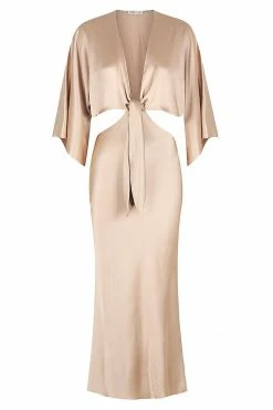 Shona Joy DRESSES LA LUNE TIE FRONT BIAS MIDI DRESS - GOLD