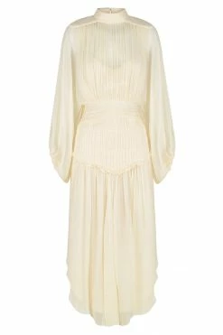 Shona Joy IRIS LONG SLEEVE OPEN BACK MIDI DRESS - CREAM DRESSES