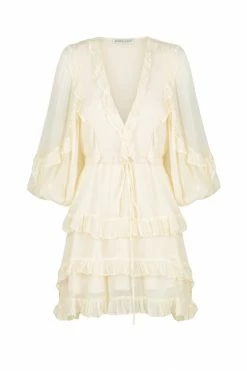 Shona Joy DRESSES IRIS BALLOON SLEEVE FRILL MINI DRESS - CREAM