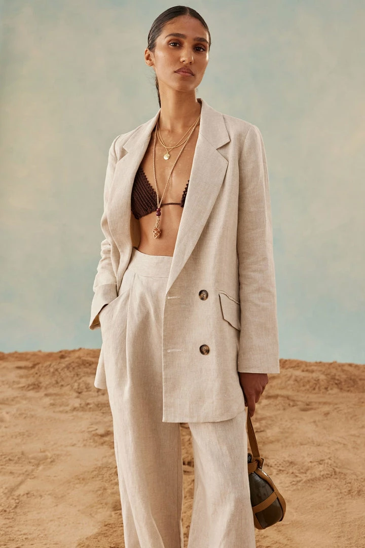 Shona Joy SHORTS & PANTS LUNA LINEN ASYMMETRIC WIDE LEG PANT - NATURAL