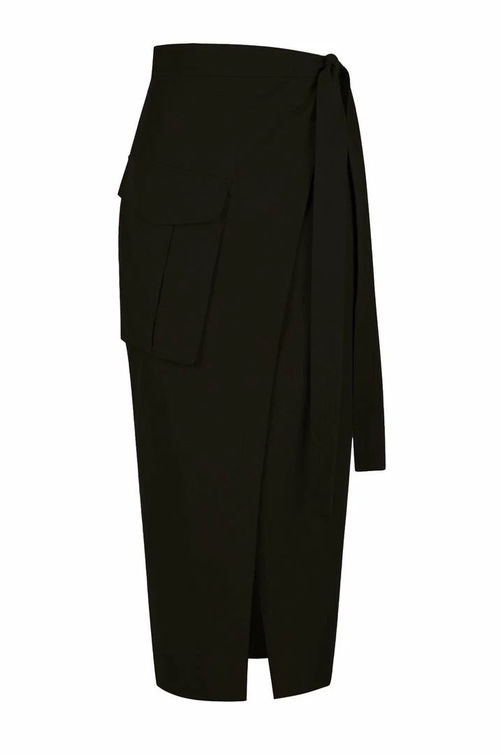 Shona Joy SKIRTS SARA WRAP MIDI SKIRT - BLACK