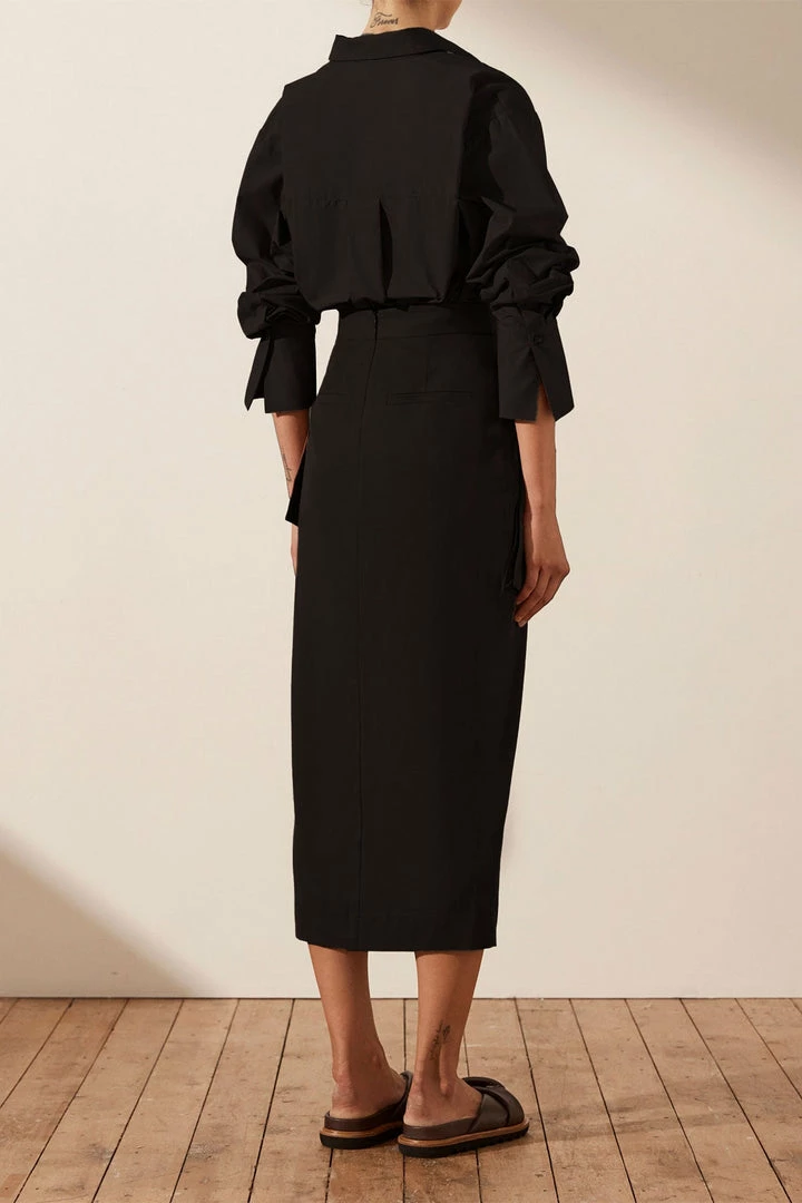 Shona Joy SKIRTS SARA WRAP MIDI SKIRT - BLACK