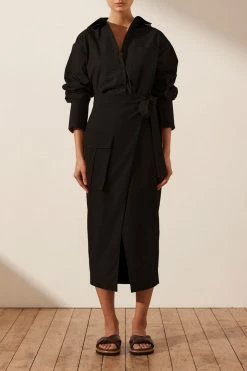 Shona Joy SKIRTS SARA WRAP MIDI SKIRT - BLACK