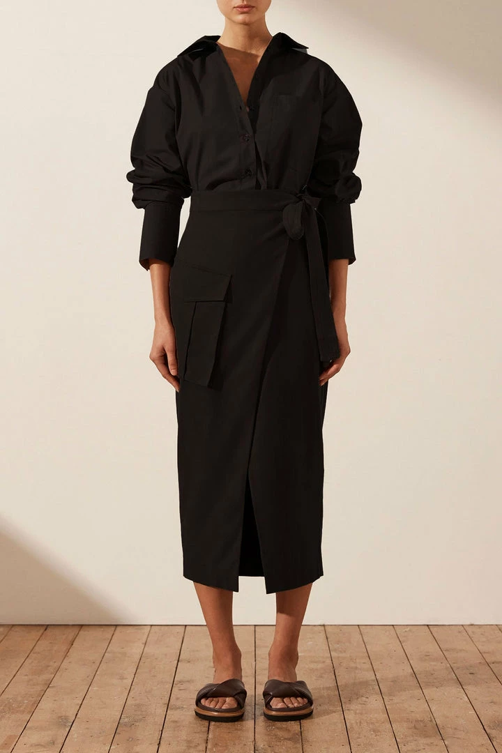 Shona Joy SKIRTS SARA WRAP MIDI SKIRT - BLACK