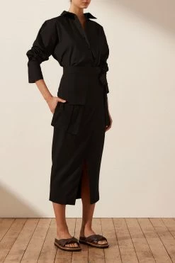 Shona Joy SKIRTS SARA WRAP MIDI SKIRT - BLACK