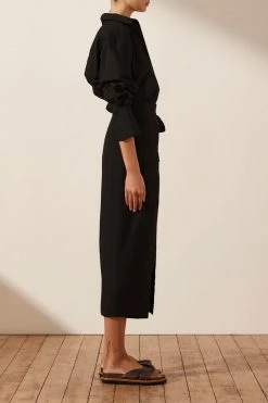 Shona Joy SKIRTS SARA WRAP MIDI SKIRT - BLACK