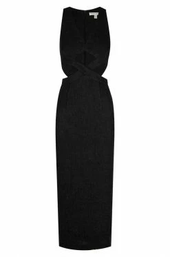 Shona Joy DRESSES SIMONE V NECK CUT OUT MIDI DRESS - BLACK