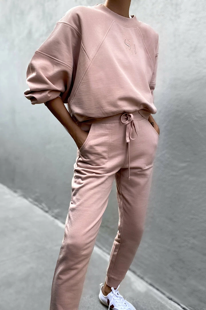 Shona Joy TOPS SJ LOGO BATWING SWEATER - ROSE DUST