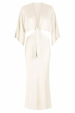 Shona Joy LA LUNE TIE FRONT BIAS MIDI DRESS - CREAM
