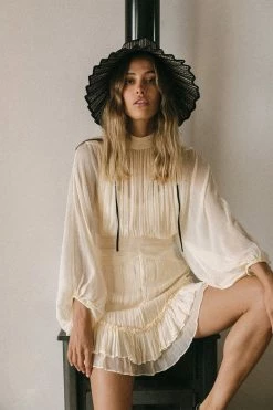 Shona Joy VICTORIA LONG SLEEVE RUCHED MINI DRESS - CREAM